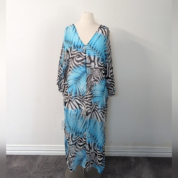 Lane Bryant Dresses & Skirts - Lane Bryant Zebra Mixed Print Chiffon Kaftan Maxi Dress Black Blue 18/20 beach